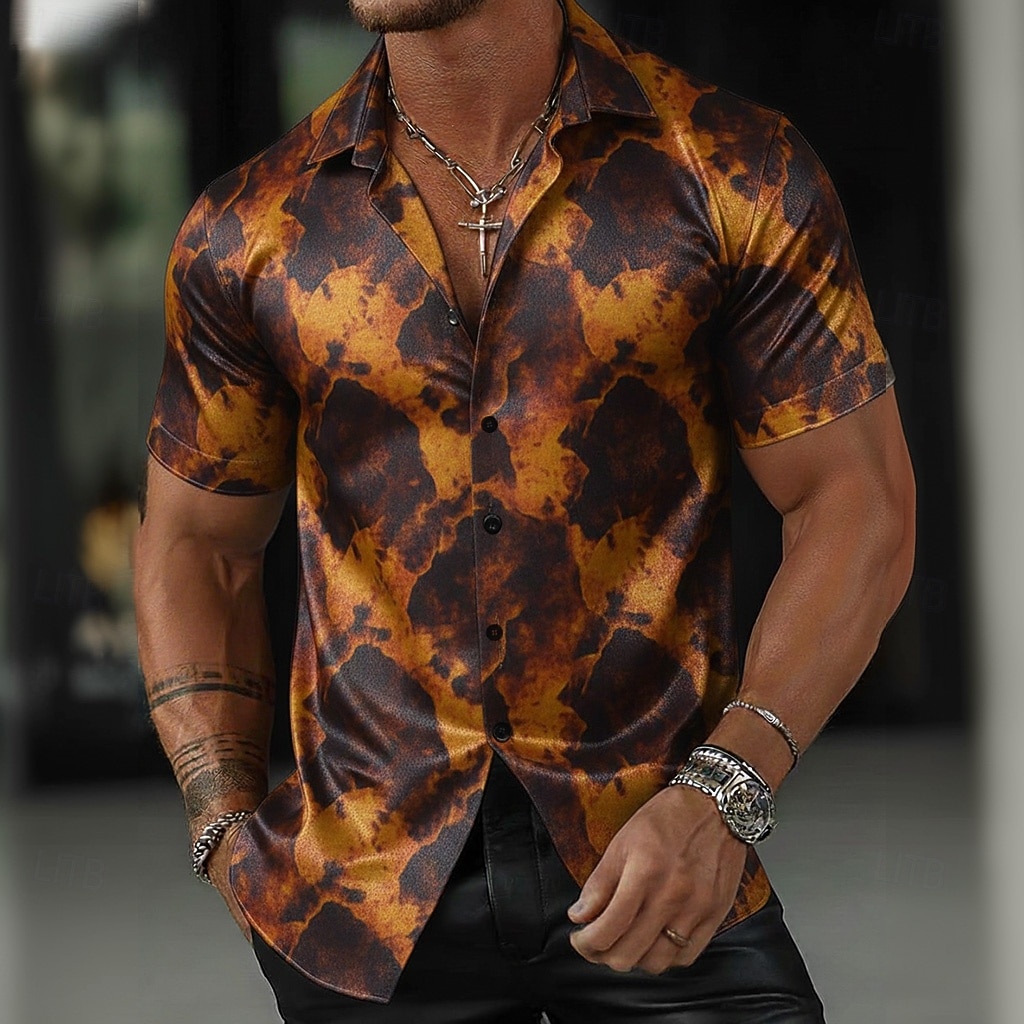 Herren Geometrisch Marmor Abstrakte Kunst Hemd Sommerhemd Knopfhemd Kurzarm Modisch lässig Outdoor Urlaub Sommer Frühling Umlegekragen 3D-Druck Hemden mit Kragen Gelb Purpur Orange 2026 - $25.99 –P1