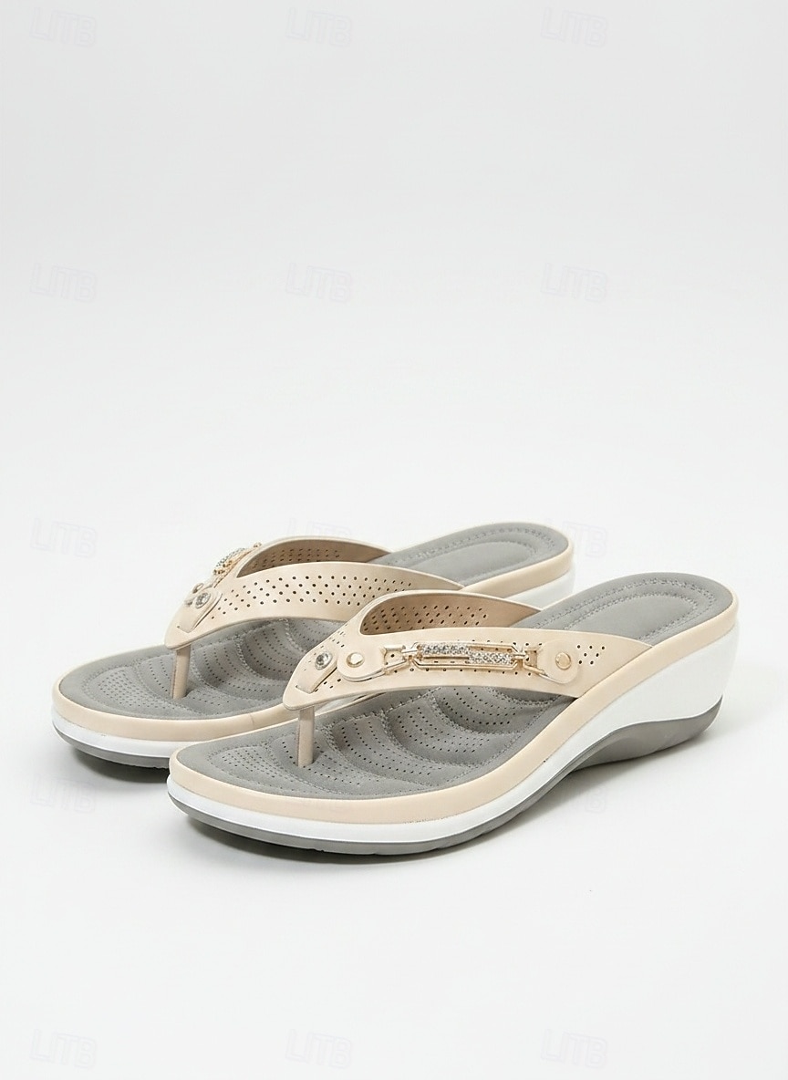 sandali infradito con zeppa bianca da donna con accenti di strass – comode scarpe estive casual del 2026 a $19.99 –P1