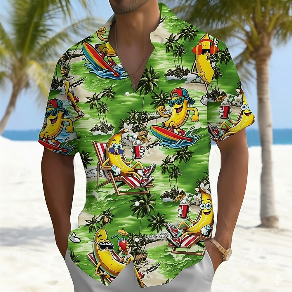 Men's Coconut Tree Banana Surfing Summer Hawaiian Shirt Button Up Shirt Aloha Shirt Short Sleeve Hawaiian Funny Vacation Summer Spring Turndown 3D Print Collared Shirts Front One Pocket Blue Purple 2026 - $25.99 –P3