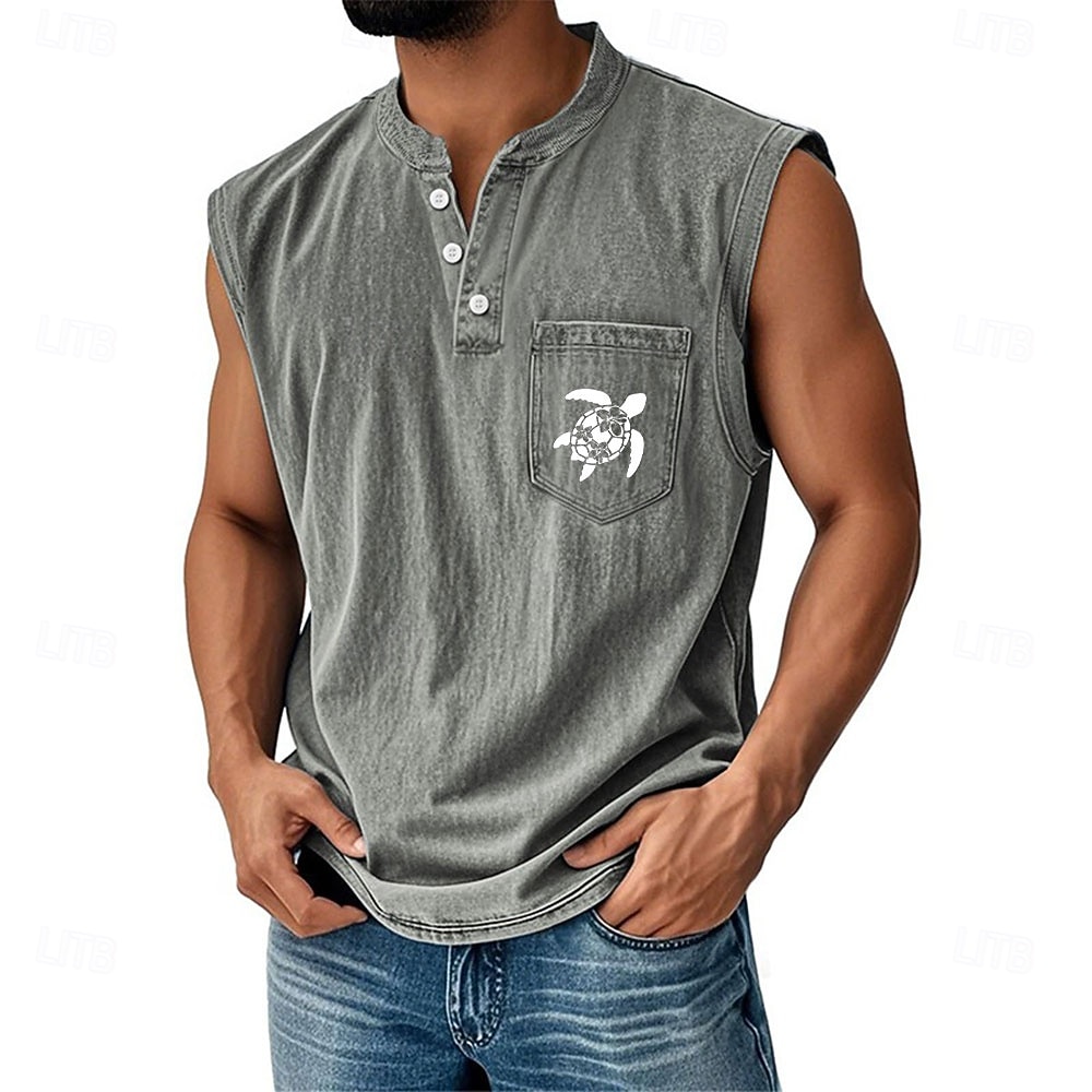 Chemise sans manches SoftFade™ pour homme en 100 % coton lavée à l'acide avec col Henley été turtle casual teint vêtement vintage délavé casual quotidien streetwear noir vert clair foncé de 2026 ? $29.99 –P6