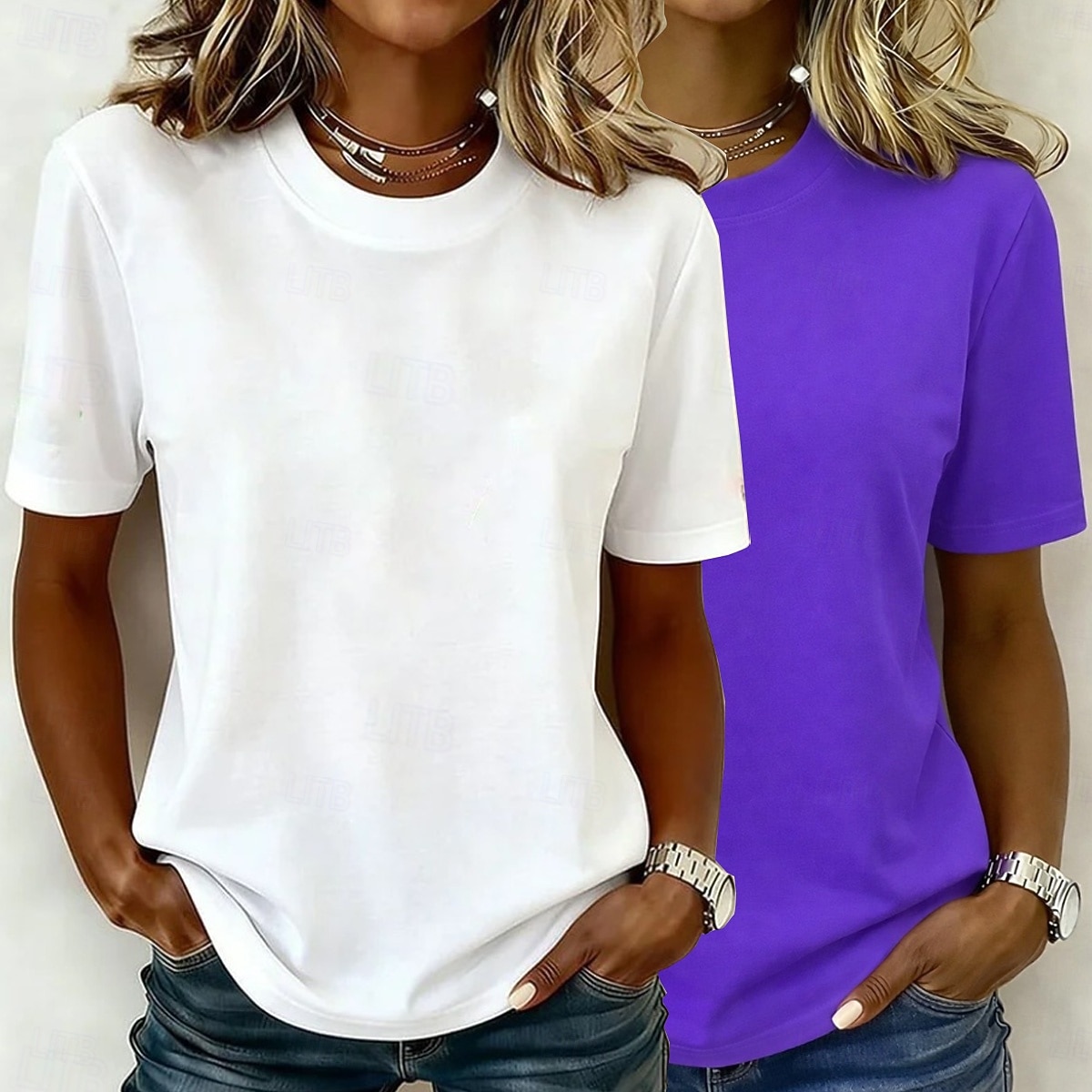 Kvinners 100% bomull T-skjorte basic klassisk moderne kortermet rund hals vanlige topper casual daglig utgang svart/rød hvit+rosa hvit/svart grønn/blå hvit+orange sommer vår 2026 - $10.49 –P12