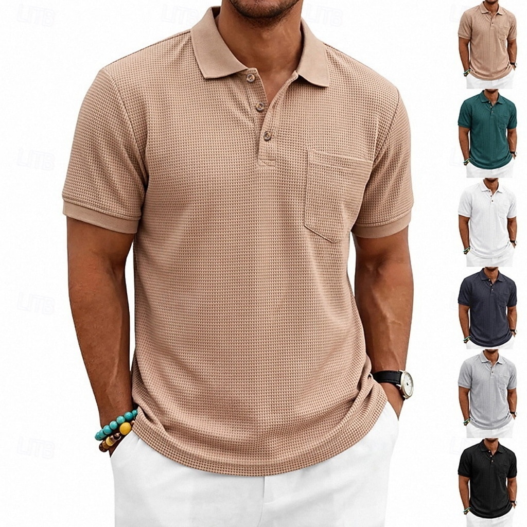 Per uomo Magliette Polo a Nido d'Ape Polo Casuale Streetwear Bavero Manica Corta Essenziale Moderno Semplice Tasca Leggero Estate Primavera Vestibilità regolare Nero Bianco Blu marino Verde scuro del 2026 a $21.99 –P1