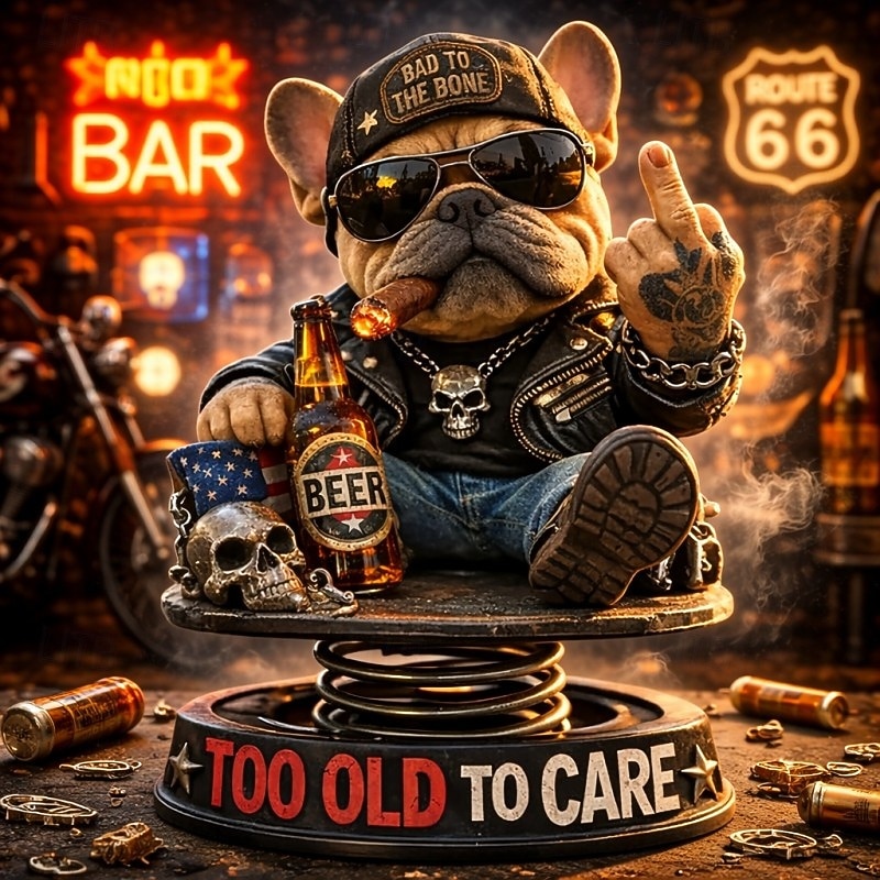 Too Old To Care Dashboard Bobblehead, Handmade Resin French Bulldog Biker Figurine Funny  Gift for Dad to Old Man Office Car Decor Gift, Handmade Collectible 2026 - $25.99 –P1