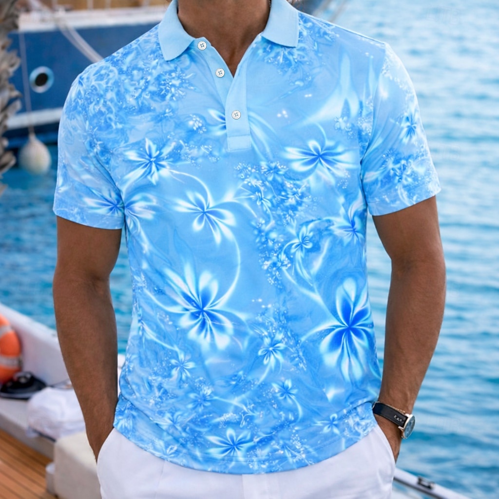 Hombre Floral Camisas polo hawaianas Manga Corta Camisas de polo Diseño Casual Complejo Ropa Deportiva Ropa de vacaciones Impresión 3D Botones Primavera verano Azul Piscina Azul Marino Morado 2026 - $22.99 –P4