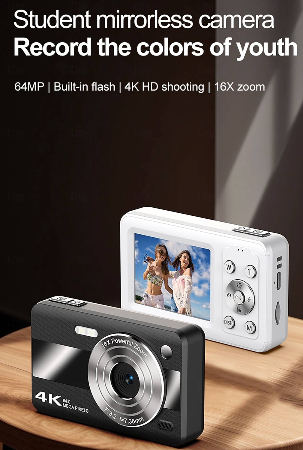 4K Digital Camera for Photography, 64MP Vlogging Camera for YouTube with 16X Zoom, Compact Point and Shoot Camera for Kids Teens Beginners Students, Portable Travel Camera with Fill Light 2026 - $51.99 –P1