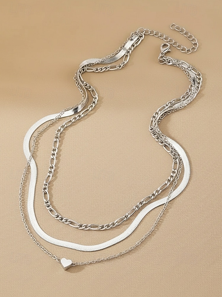 Set di collana da donna con ciondolo a cuore a strati in lega, collana girocollo a catena multipla oro e argento per vacanze al mare, abbigliamento casual quotidiano, viaggi e stile minimalista. del 2026 a $7.99 –P5