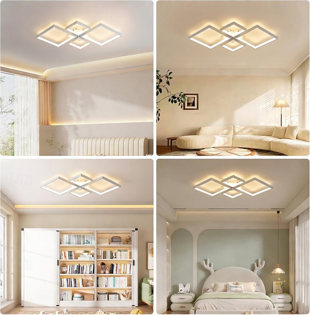 Moderne dimbare led-plafondlamp met afstandsbediening, 4 lichtpunten, aluminium armatuur voor binnenverlichting in woonkamer, slaapkamer, eetkamer, kantoor en keuken, 110-240V. 2026 - $136.99 –P5