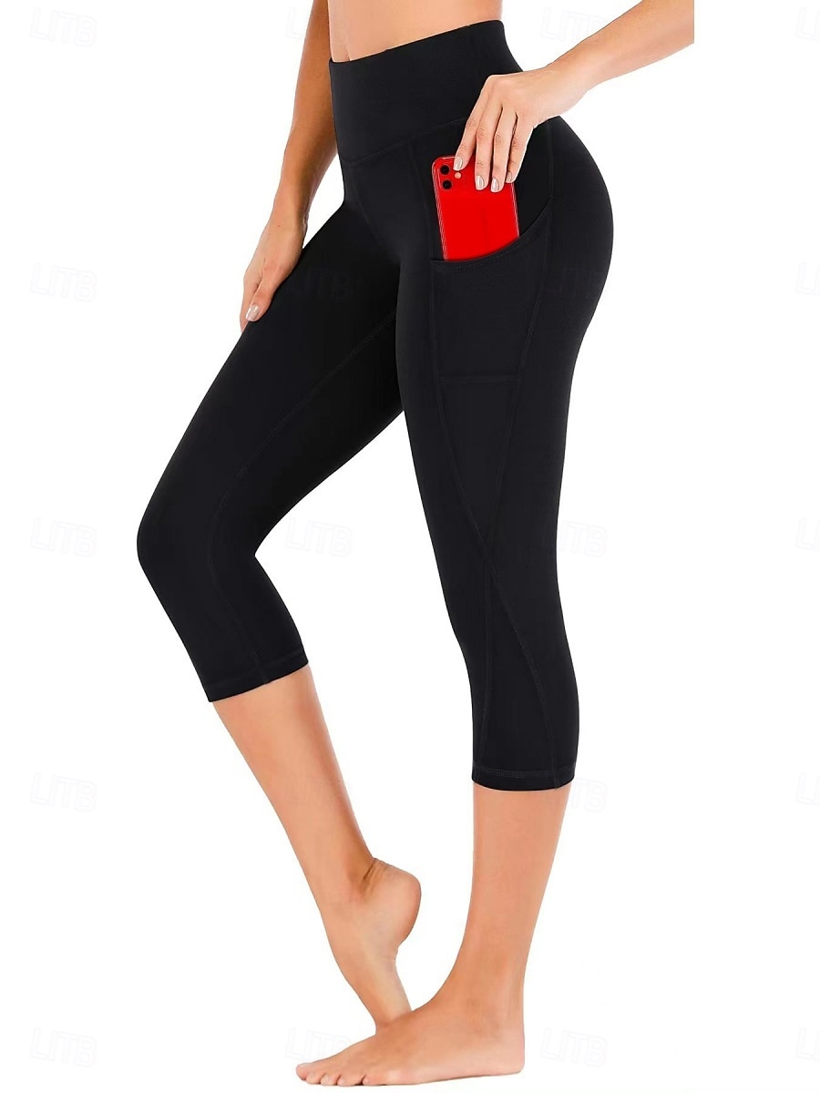 Women's Pilates Pants Yoga Pants Pocket Ruched Butt Lifting High Waist Gym Workout Running Fitness Capri Leggings Solid Color Dark Grey Black Navy Blue Sports Activewear High Elasticity Skinny 2026 - $17.49 –P1