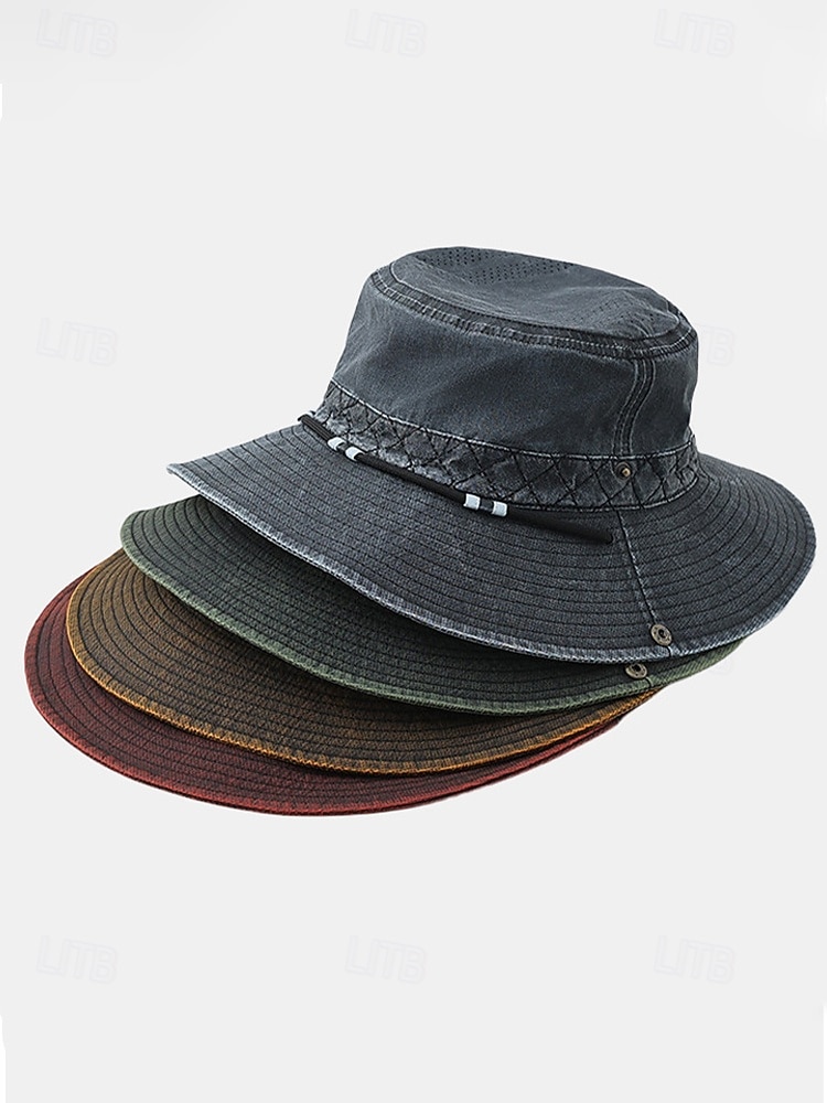 Vintage western cowboy zonnehoed voor heren, veelkleurige polyester outdoorhoed met opvouwbare rand en kinband, ideaal voor vakanties, wandelen, vissen en dagelijks gebruik. 2026 - $18.99 –P5