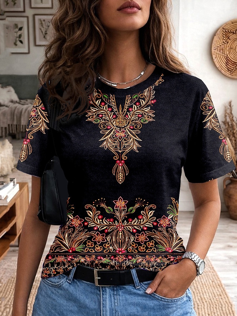 Pentru femei Tricou Imprimeu Grafic Abstract Epocă Stilat Clasic Manșon scurt Stil Nautic În V Topuri obișnuite Casual Zilnic Sfârșit de săptămână Albastru piscină Negru Galben Mov Maro Vară Primăvară 2026 - $21.99 –P4