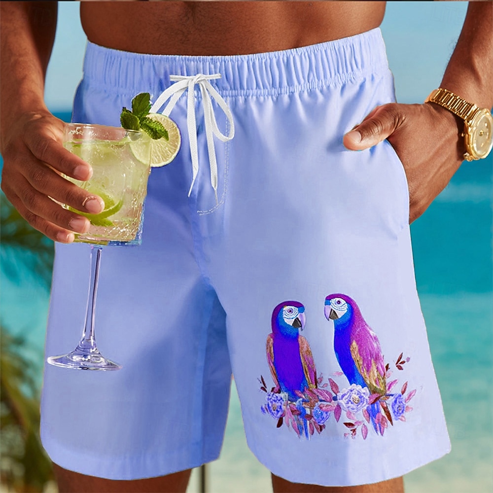 Homens Pássaro Flores tropicais Papagaio Calção Justo de Natação Fatos de banho Calções de banho Bermuda de Surf Cintura Média Havaiana férias na praia Bolsos laterais Forro de malha Cintura elástica de 2026 por $20.99 –P2