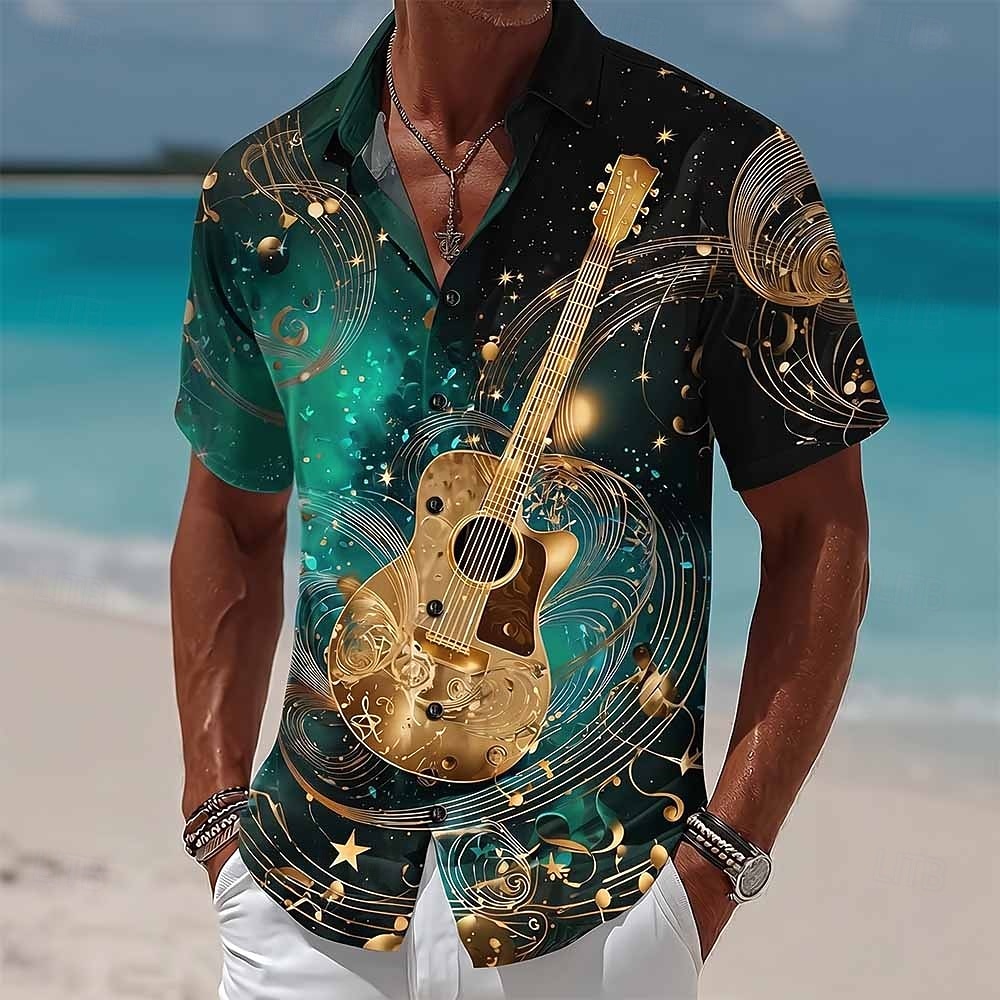 Per uomo Chitarra Strumento musicale Note Musicali Camicia Camicia Estiva Camicia con Bottoni Manica Corta Vintage Retrò All'aperto Festival Musicale Vacanza al Mare Estate Primavera Collo ripiegato del 2026 a $25.99 –P2