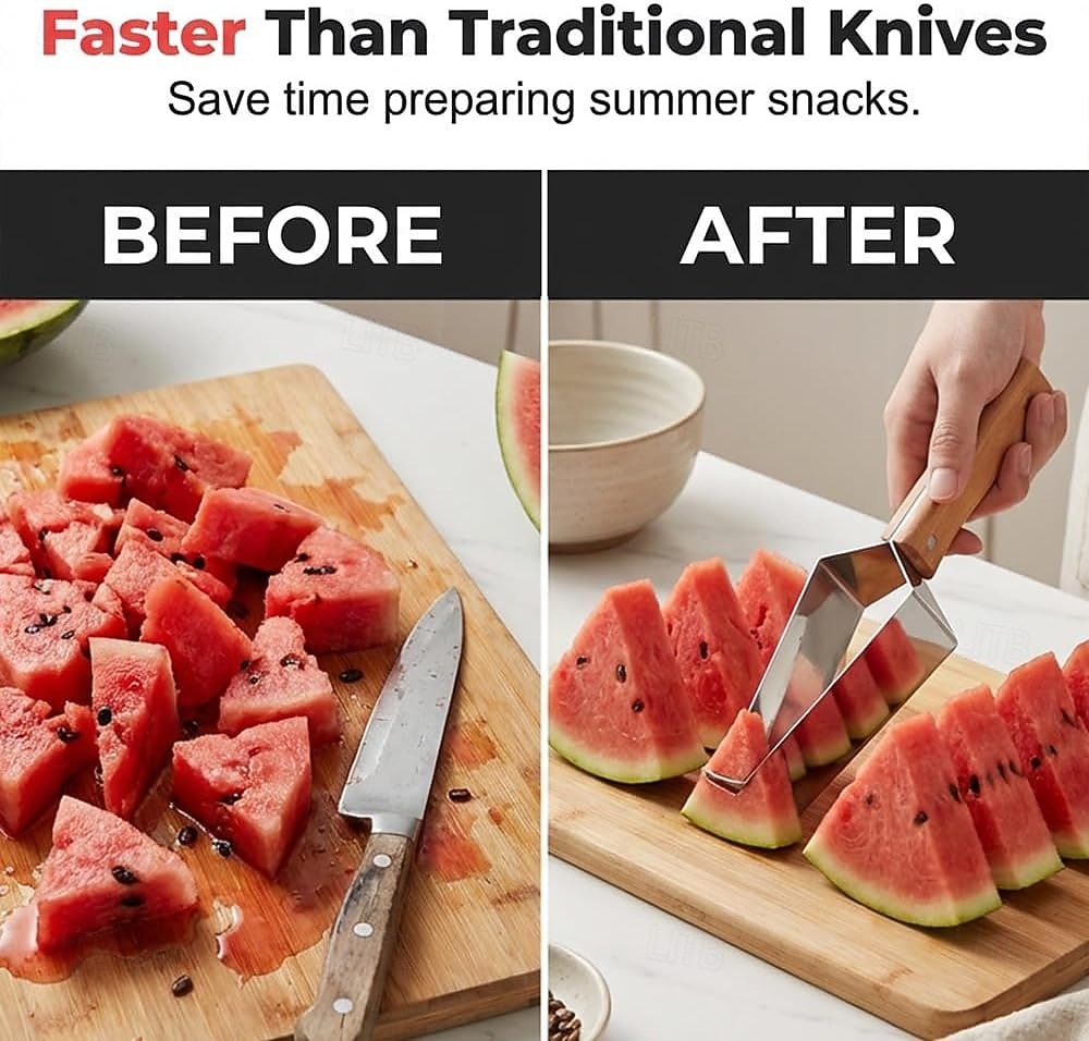 3 Pcs Triangle Watermelon Cutter, Stainless Steel Watermelon Slicer with Wooden Handle Melon Slicer, Stainless Steel Watermelon Slicer Tool for Home Kitchen Camping Picnic 2026 - $15.99 –P6