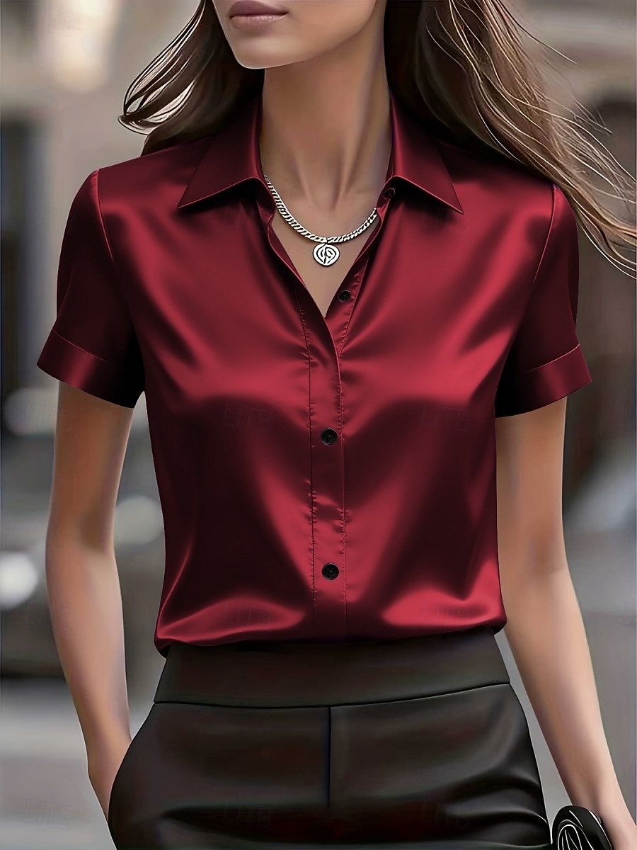 Damen Hemd Bluse Knöpfe Einfach Stilvoll Klassisch Modern Kurzarm Hemdkragen Normale Oberteile Täglich Ferien Ausgehen Schwarz Weiß Rote Sommer Frühling 2026 - $25.99 –P1