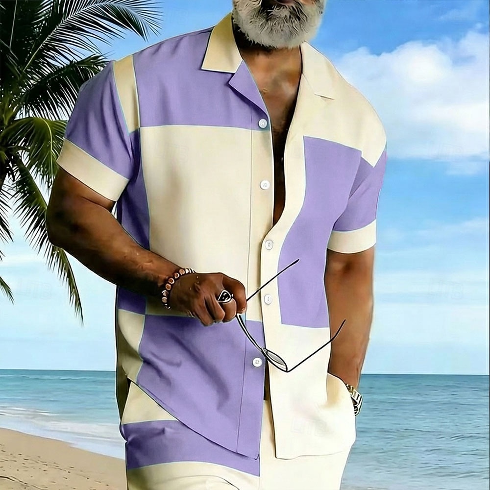 Per uomo Geometrico Blocco di colori Patchwork Camicia Camicia con Bottoni Camicia con collo camp Manica Corta Moda Casual Abbigliamento casual alla moda Vacanza Estate Primavera Colletto cubano del 2026 a $25.99 –P4