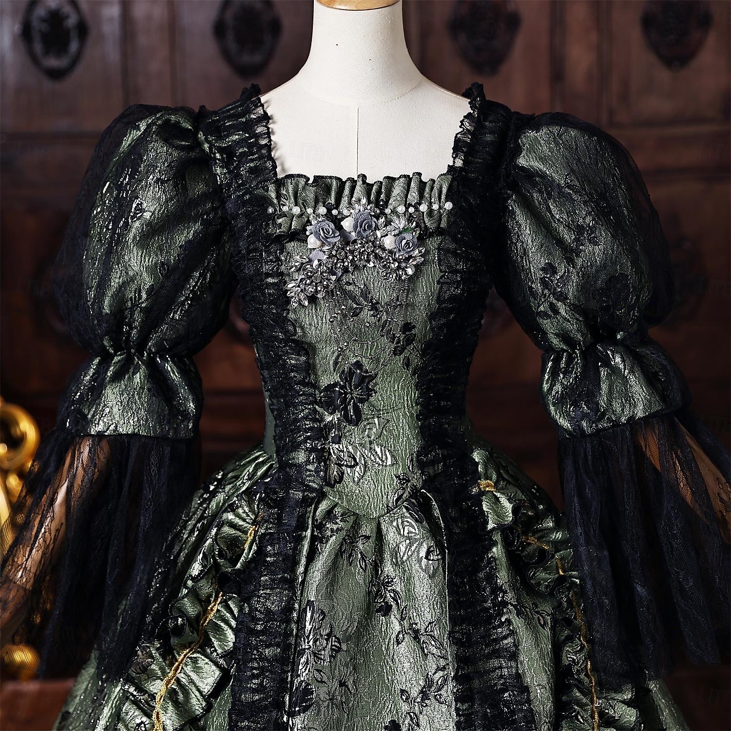 Rococo Baroque Ball Gown Floor Length Dress Ball Gown Puff Balloon Sleeve Princess Bridal Lace Floral Ball Gown Square Neck Fancy Dress Women's Royal Halloween Carnival Masquerade Tea Party Party 2026 - $301.49 –P5