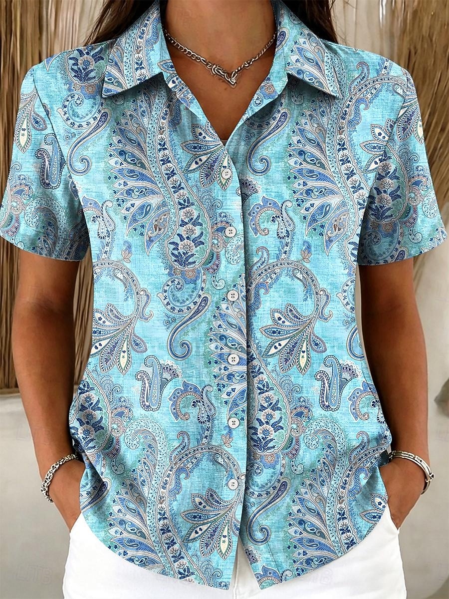 Γυναικεία Πουκάμισο Κουμπιά Στάμπα Γραφική Λαχούρι Βίντατζ Στυλάτο Μοντέρνα Κοντομάνικο Κολάρο Πουκαμίσου Κανονικά μπλουζάκια Causal Καθημερινά Θαλασσί Κίτρινο Ανθισμένο Ροζ Βαθυγάλαζο Βυσσινί 2026 - $26.99 –P1