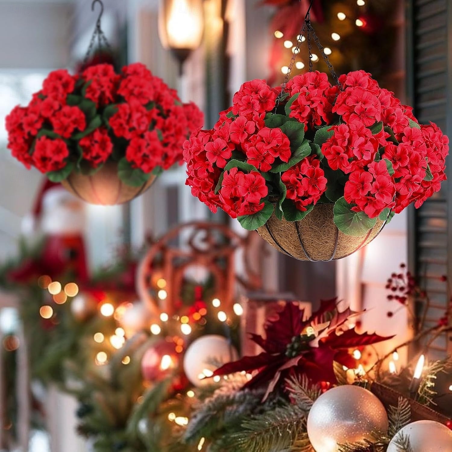 6 mazzi di fiori finti di geranio artificiali per decorazioni da esterno, fiori di gerani di seta resistenti ai raggi UV, piante finte vere per porta d'ingresso, giardino, veranda, fioriera, patio, del 2026 a $30.99 –P4