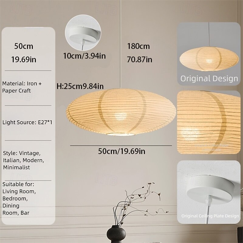 Lampă pandantiv ovală wabi sabi din hârtie, stil japonez, lampă de tavan minimalistă suspendată, candelabru modern cu felinar din hârtie pentru sufragerie, dormitor, living 2026 - $197.99 –P4