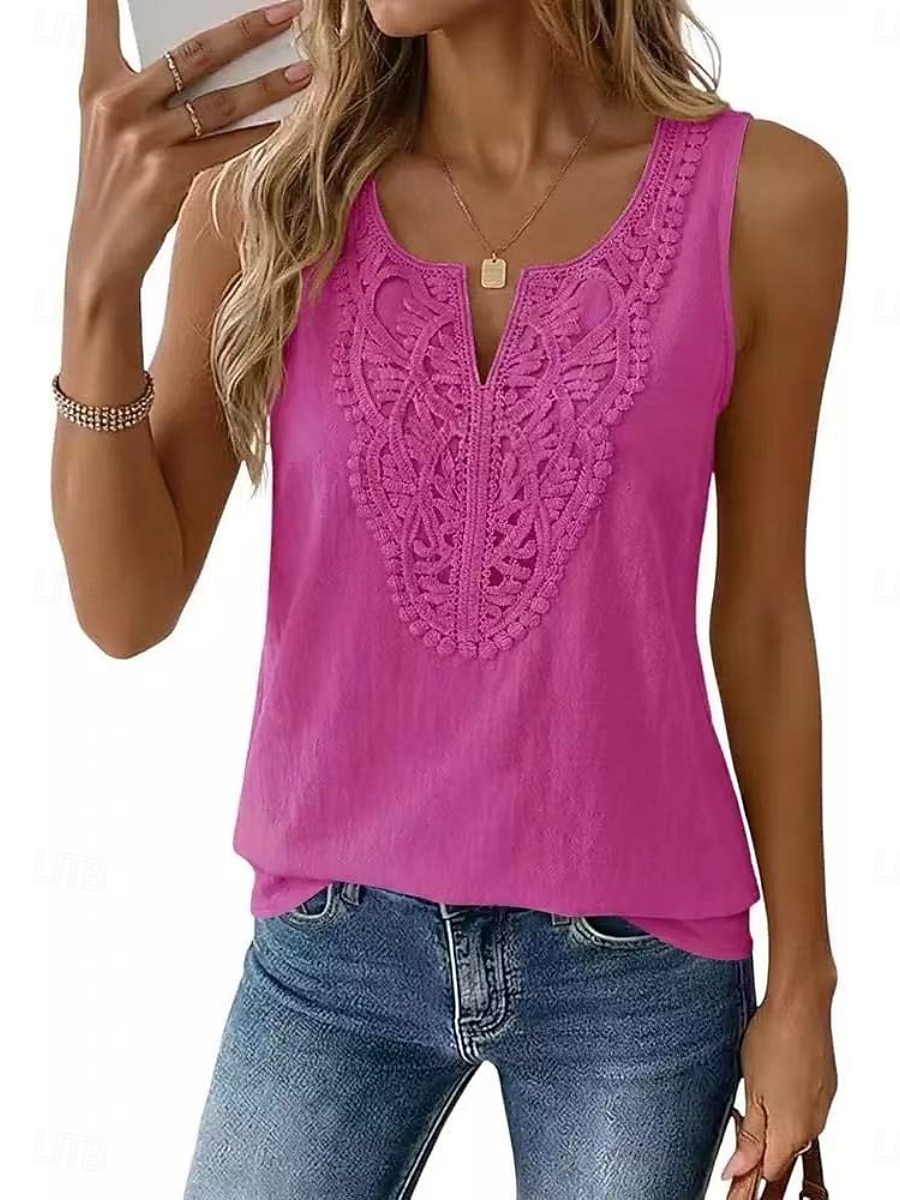 Women's Blouse Patchwork Plain Vintage Stylish Sleeveless V Neck Regular Tops Daily Outdoor Holiday Black White Navy Blue Apricot Rose Pink Summer Spring 2026 - $17.49 –P6