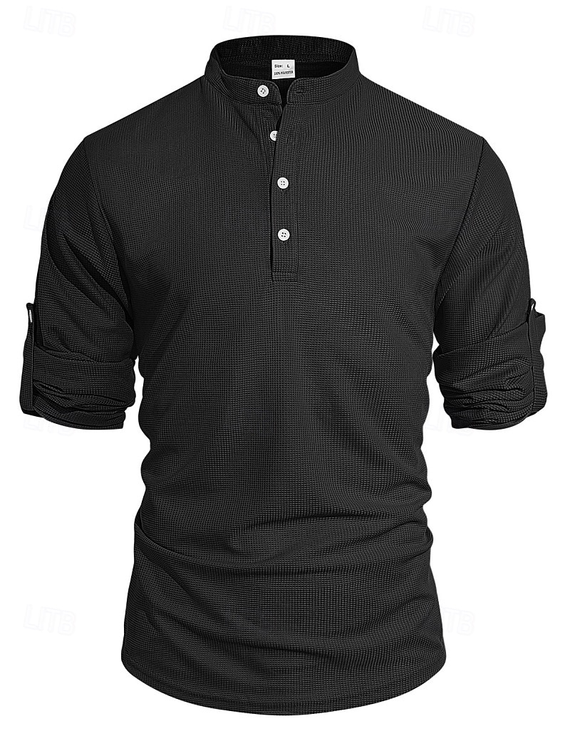 Herren T Shirt Waffel-Henley-Hemd Henley Hemd Langarmshirt Langarm Henley Sommer Frühling Einfach Mode Streetwear Freizeit Knöpfe Lässig Täglich Urlaub Blau Schwarz Weiß Top T-Shirt für Herren 2026 - $24.99 –P17