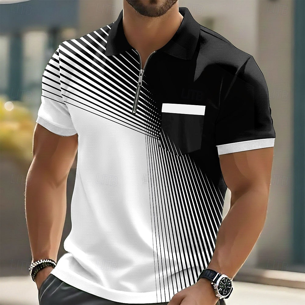 Homens Geométrico Camisas Polo Manga Curta Camisas polo Lapela Casual Ao ar livre Feriado Roupa Diária Bolsos Impressão 3D Primavera Verão Azul Preto Roxo de 2026 por $22.99 –P1