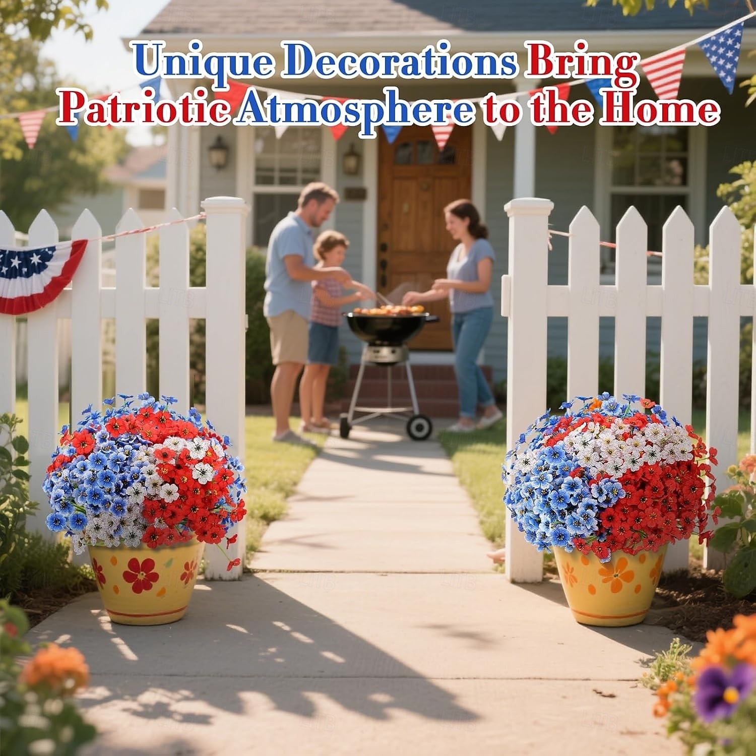 2026年 7月4日の飾り付け用、赤、白、青の愛国的な花のアレンジメント、フェイクシルク、UV耐性、メモリアルデー、庭、ポーチ、家の装飾用、デイジーの造花20束  コレクション – $23.99 –P3