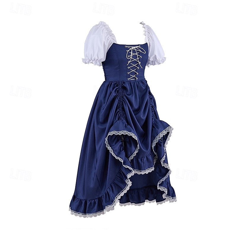 Gothic Medieval Renaissance Midi Dress Short Sleeves Princess Gentlewoman Noblewoman A-Line Square Neck Fancy Dress Women's Royal Halloween Carnival Party Renaissance Fair LARP Adults Dress Spring 2026 - $63.99 –P3