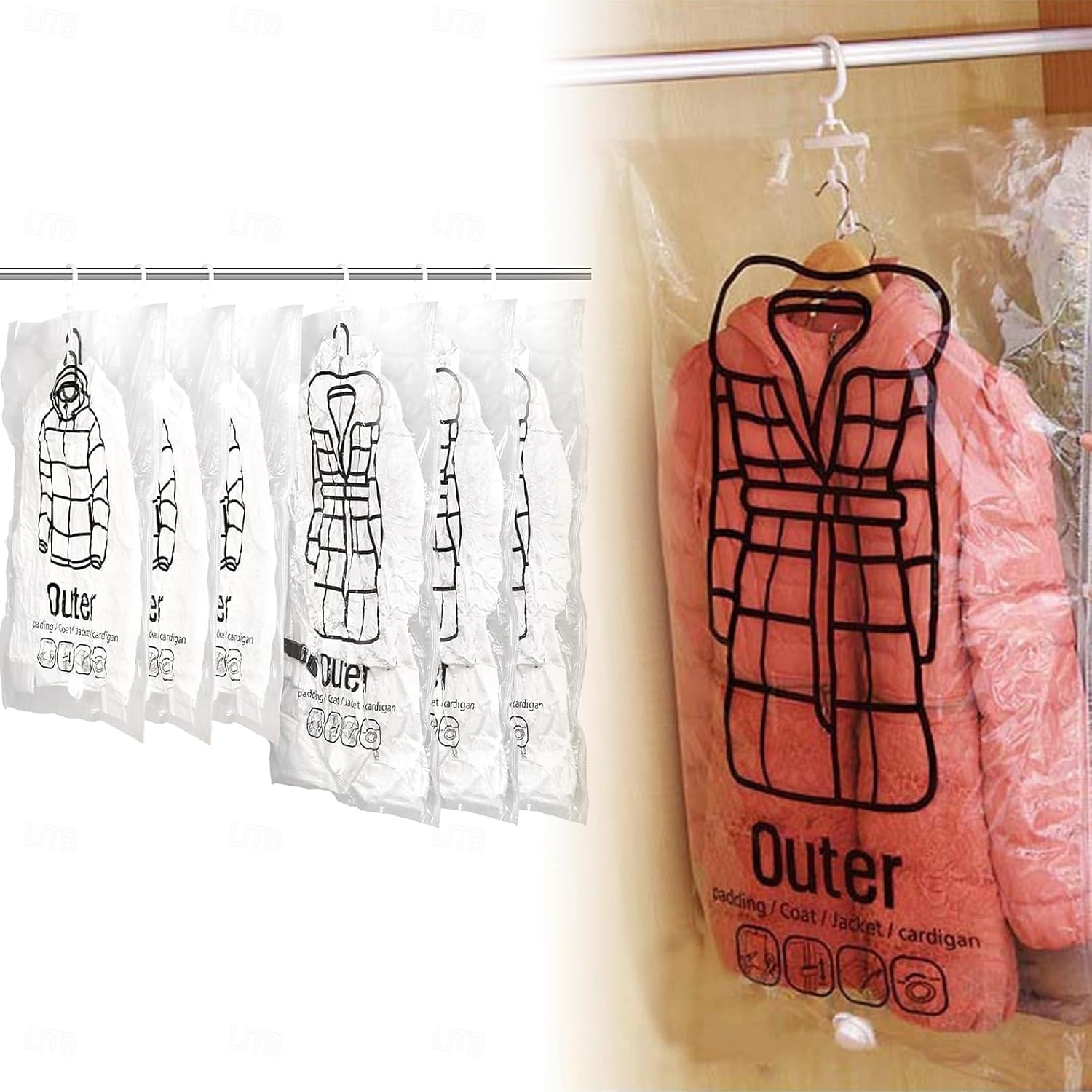 Conjunto de 6 sacos de armazenamento a vácuo reutilizáveis para economizar espaço, comprimindo-os com ganchos. 3 unidades de 67 x 90 cm e 3 unidades de 67 x 110 cm. Compatíveis com qualquer aspirador de 2026 por $32.99 –P5