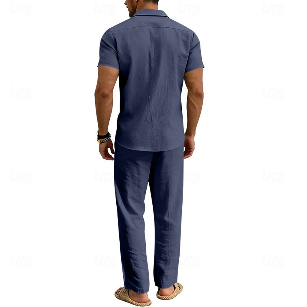 Per uomo Camicia di lino Due pezzi Set Camicia E Pantaloni di Lino Pantaloni Pantaloni casual Impostare Semplice Quotidiano All'aperto Vacanza Collo ripiegato Manica Corta Estate Moda Casual del 2026 a $36.99 –P6