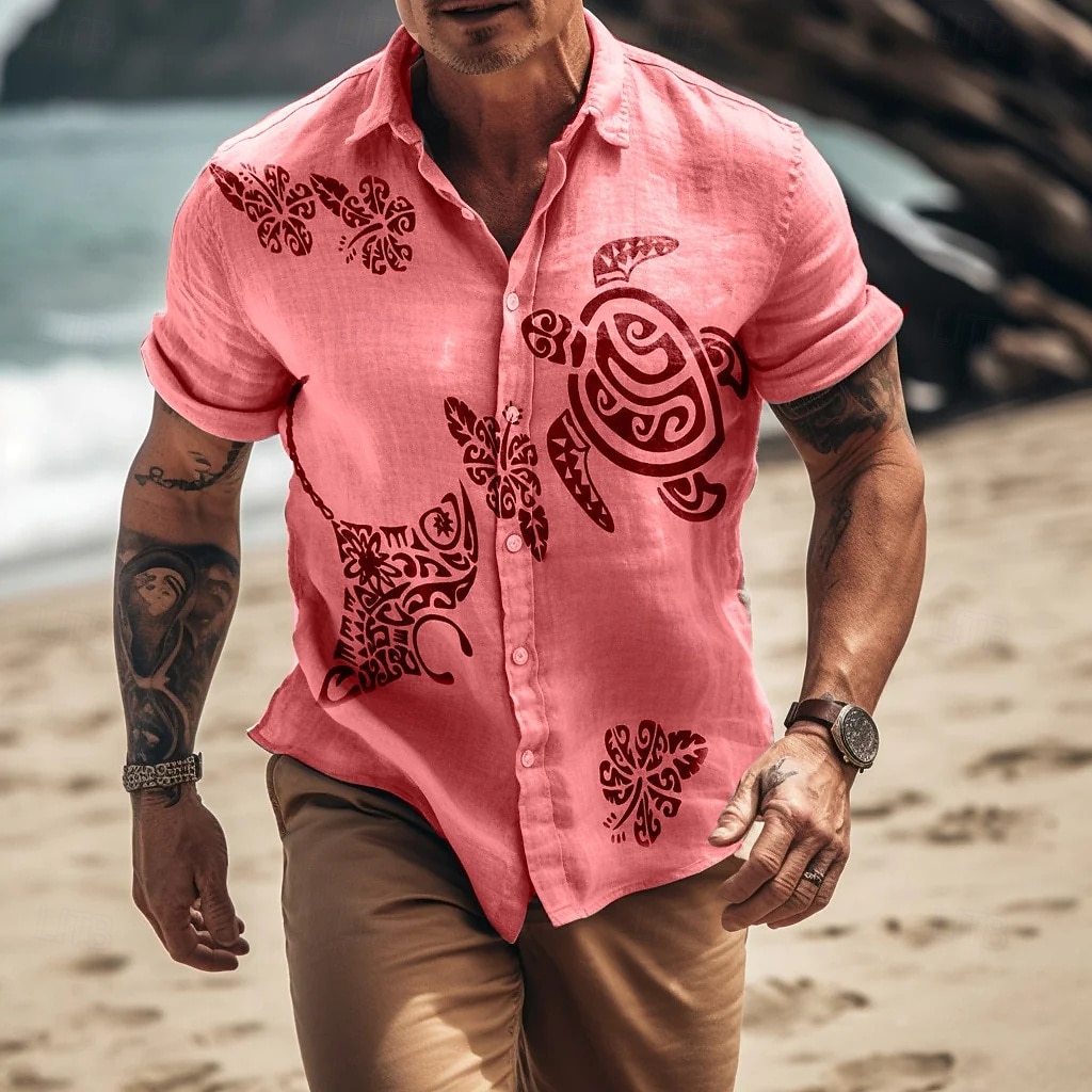 Homme Chemise en lin Chemise d'été Tenue de plage Chemise Boutonnée Tortue Plage Vacances Bleu Jaune Rouge Vert Manche Courte Col Rabattu Été Printemps Vêtement Tenue de 2026 ? $26.99 –P3