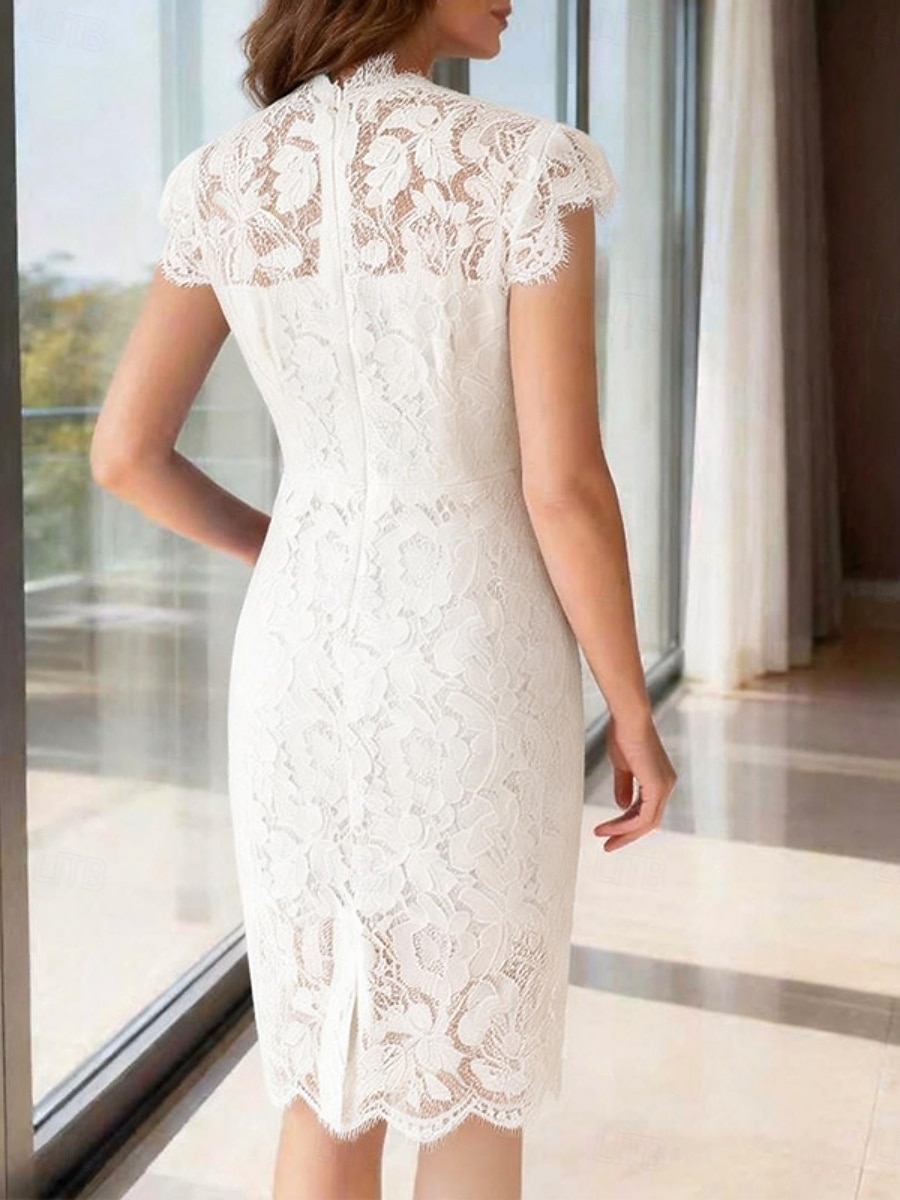 Women's Mini Dress Sheath Dress Elegant Party Cocktail Outdoor Party Wedding Guest Lace Patchwork Regular Fit Solid Color Sleeveless Crew Neck Blue Black White 2026 - $43.99 –P7