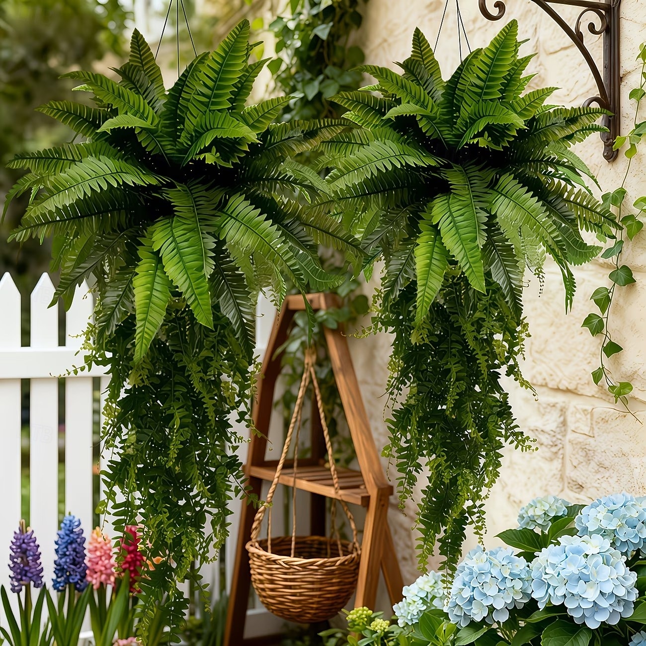 Bostonská kapradina, závěsná kombinace rostlin, umělé rostliny vyrobené z vysoce kvalitních materiálů odolných vůči UV záření, vhodné pro moderní svatební zahradní dekoraci 2026 - $19.99 –P7