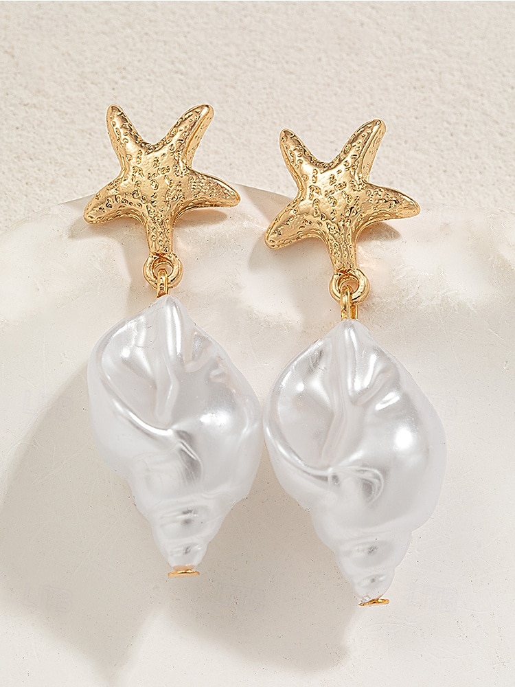 2026年 女性用ボヘミアンスタイルの合金製シェルイヤリング、コンクシェルペンダント、ビーチでの休暇や普段使いに最適、軽量でトレンディな女性用ジュエリー  コレクション – $7.99 –P7