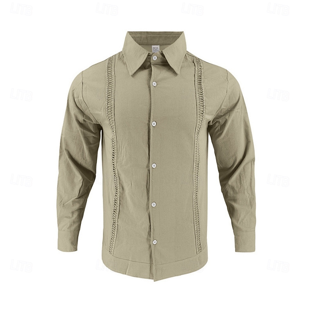 Herren Hemd Leinenhemd Sommerhemd Strandhemd Einfach Lässig Urlaub Schwarz Weiß Marineblau Khaki Langarm Umlegekragen Sommer Frühling Bekleidung Patchwork 2026 - $25.99 –P19