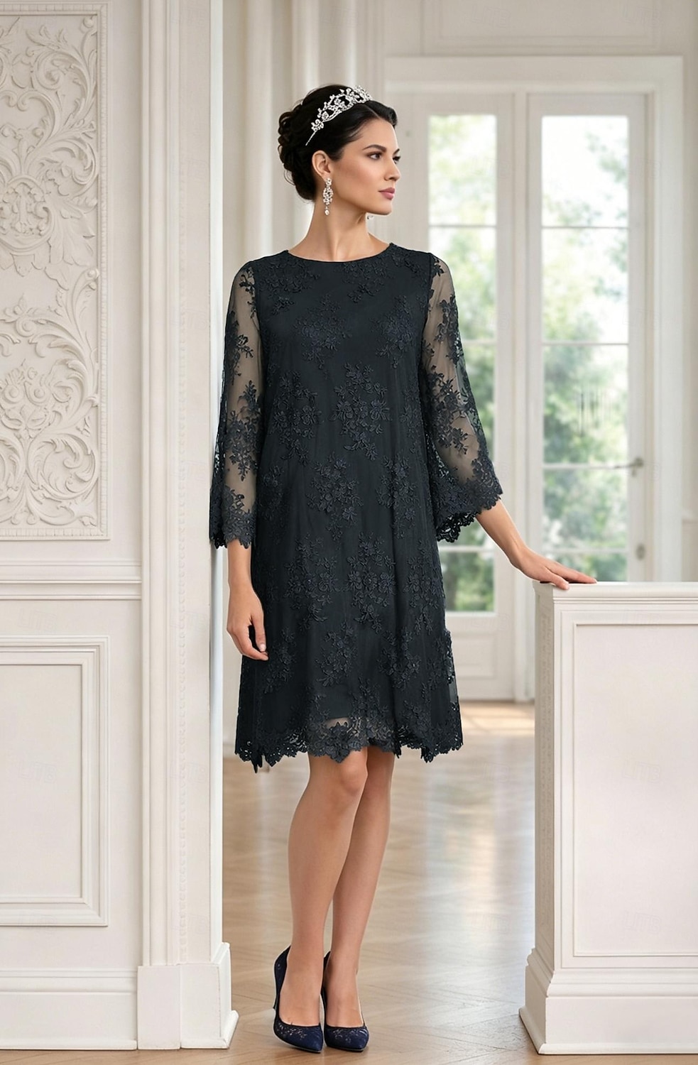 Åtsmitande Kort mini Festklänning Cocktail klänning Bröllopsgästklänning Klänning till brudens mor 3/4 ärm Prydd med juveler Elegant Bröllopsgäst Bröllopsfest Spets Tyll med Applikationsbroderi 2026 - $172.99 –P1