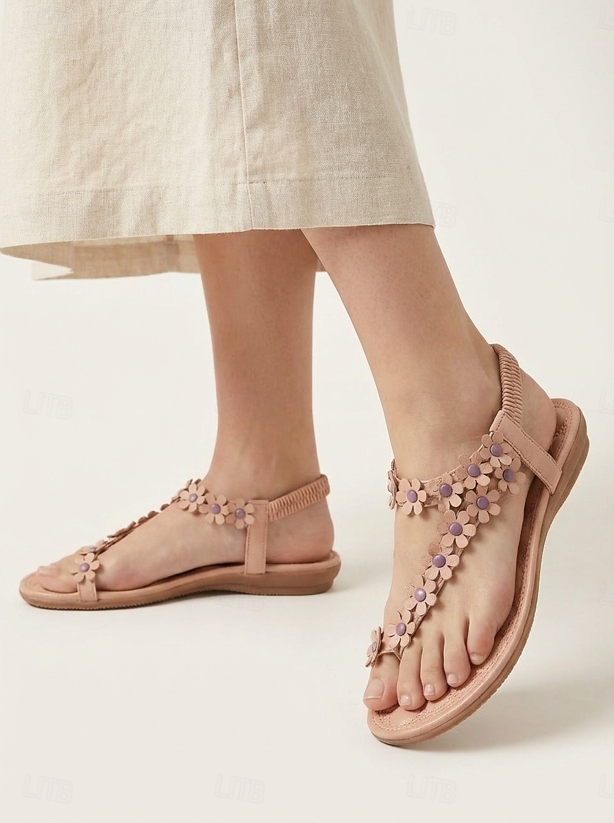 sandálias femininas com tiras em T e detalhes florais e sola acolchoada – perfeitas para passeios casuais de verão de 2026 por $19.99 –P2