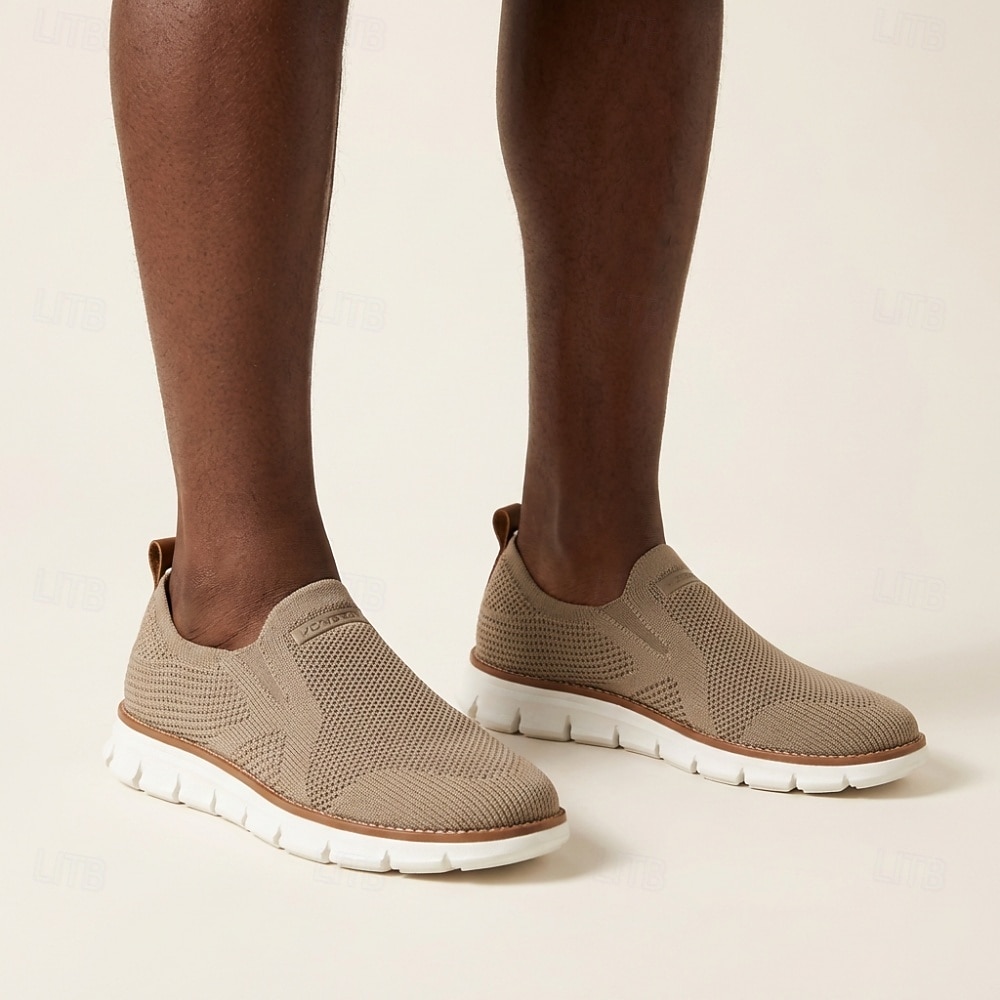 Men's Beige Slip-On Knit Shoes, Lightweight Breathable Casual Sneakers, Comfortable Outdoor Resort Footwear for Travel, Daily Walks and Summer Activities 2026 - $42.99 –P1