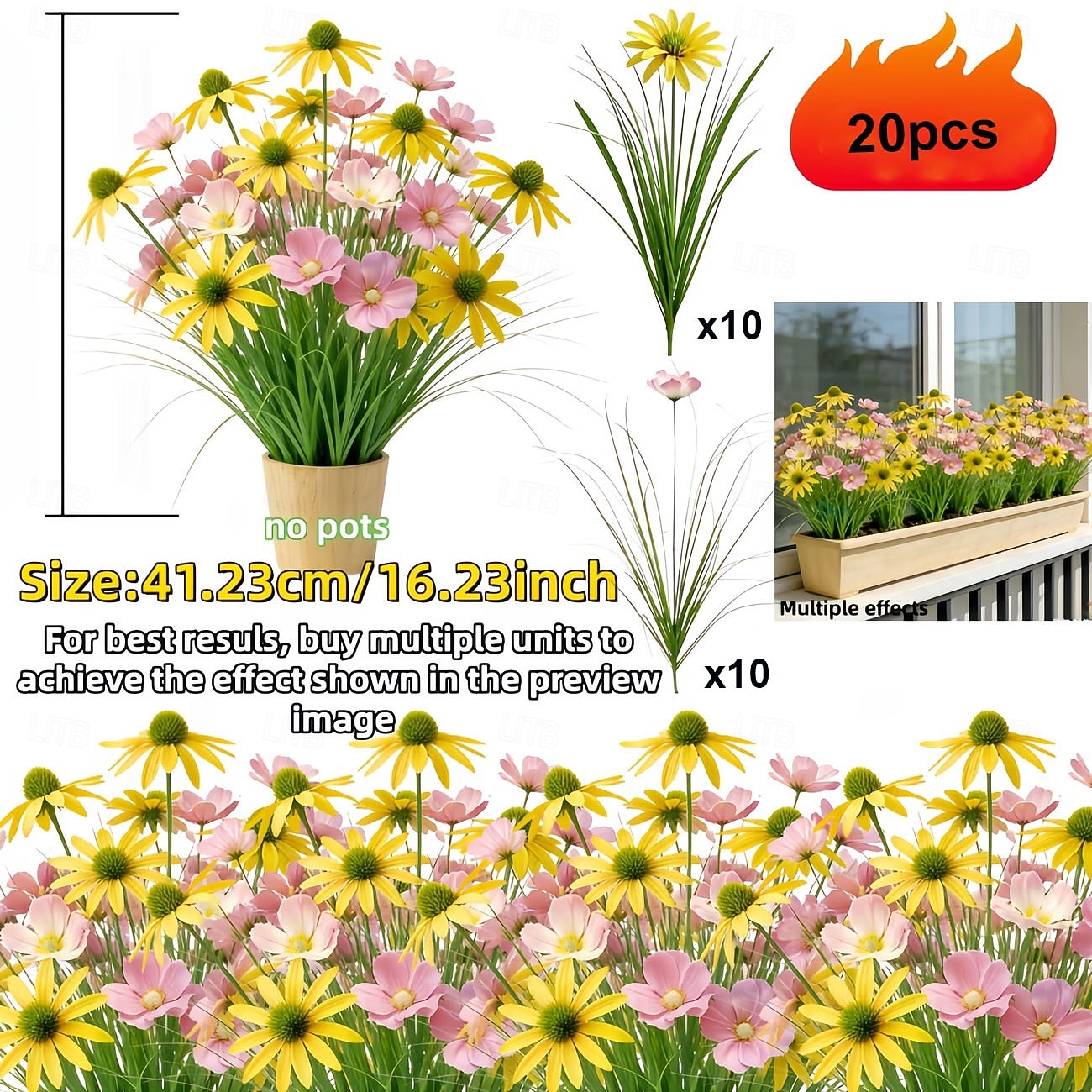 20Pcs Artificial Outdoor Flowers and Bulbous Grass, Plastic Replica Gerbera Daisy and Bulbous Grass Ground Plants, Suitable for Garden, Patio, Hotel Decoration, Easy to Care for All Seasons 2026 - $29.99 –P2