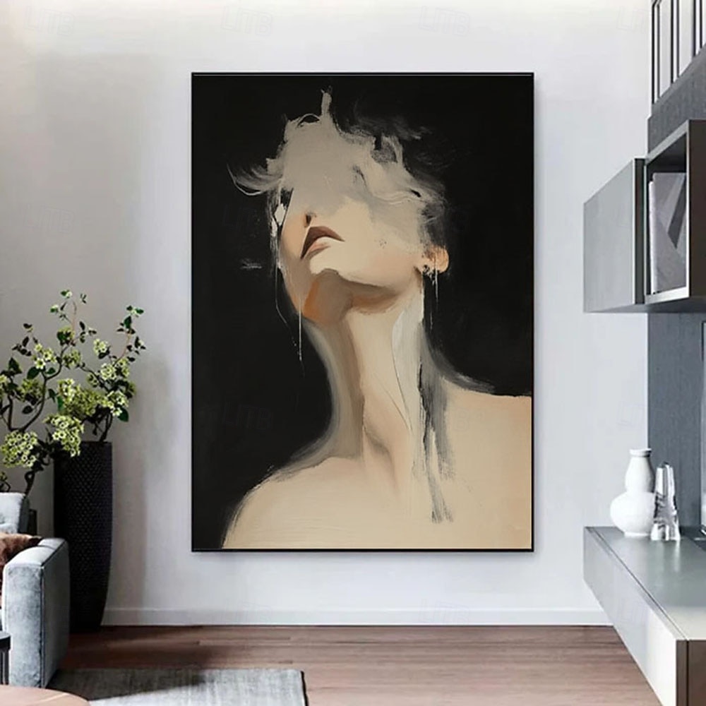 100% Handpainted Original Vague Texture Girl Wall Art Abstract Figure ...