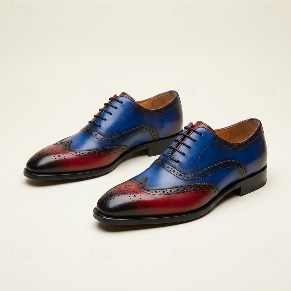 Men's Yellow and Green Wingtip Oxford Shoes with Brogue Detail and Colorblock Design, Vintage Statement Dress Shoes for Stylish Men, Ideal for Weddings, Parties, Banquets and Fashion Events 2026 - $94.99 –P9