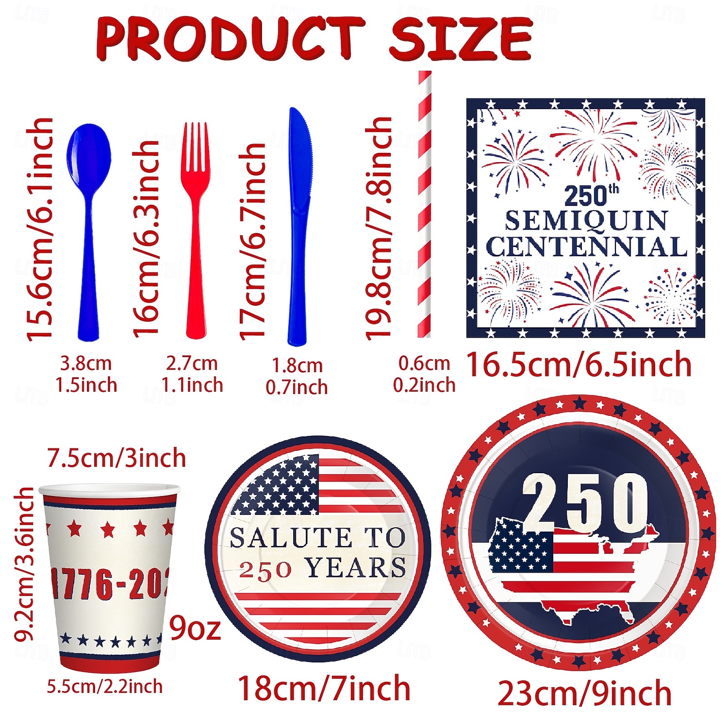 Set di stoviglie usa e getta per la festa del 250° anniversario degli Stati Uniti - rosso, bianco &piatti, tazze e tovaglioli blu &Tovaglia, celebrazione patriottica del giorno dell'indipendenza del 2026 a $21.99 –P3