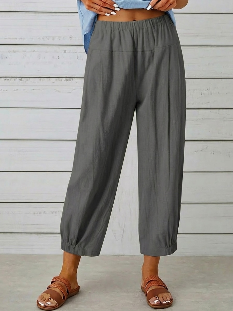 Women's Cotton Linen Pants Trousers Casual Pants Summer Pants Vacation Fashion Streetwear Ankle-Length High Waist Plain Pocket Elastic Waist Comfort Comfortable Inelastic Daily Vacation Street Black 2026 - $21.99 –P3