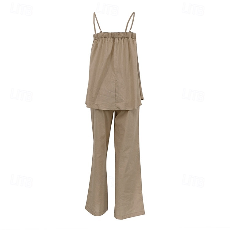 Per donna Set di biancheria in cotone Set di Pantaloni Senza Maniche Spallina Tinta unica Moda Streetwear Boho Casuale Quotidiano All'aperto Cachi Estate Vestibilità regolare del 2026 a $48.99 –P4