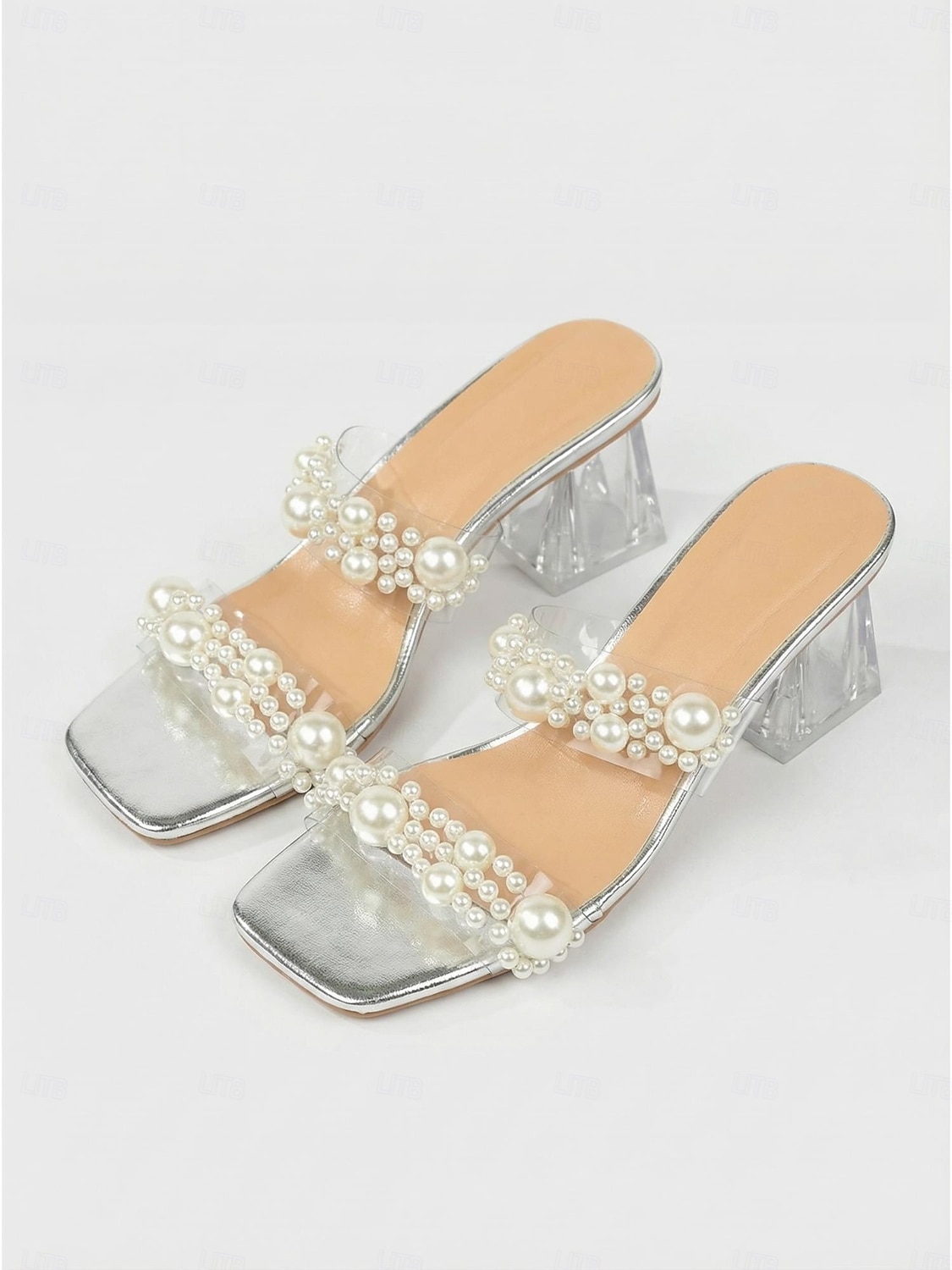 Women's Elegant Silver Slides with Faux Pearl Embellishments - Chic Clear Sandals for Evening Resort Wear, Beach Weddings & Summer Galas 2026 - $32.99 –P3