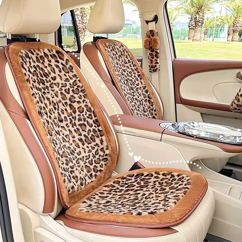 Leopard Print Car Seat Covers Set, Cute Plush Faux Fur Car Interior Decor for Women Girls, Flower Lumbar Support Pillow, Steering Wheel Cover, Seat Belt Covers, Aesthetic Cheetah Decor 2026 - $19.99 –P2