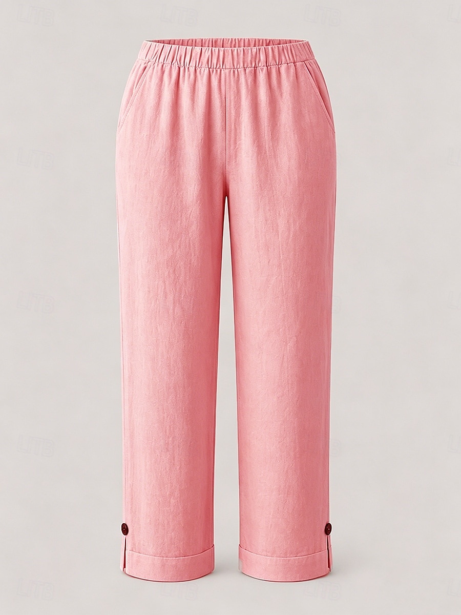 Femmes Pantacourt Chino Longueur cheville Naturel Couleur Unie Avec Poches Confortable Non Elastique Décontracté Quotidien Noir Blanche Rose Claire Vert foncé Printemps Automne Coupe Ample de 2026 ? $19.99 –P7