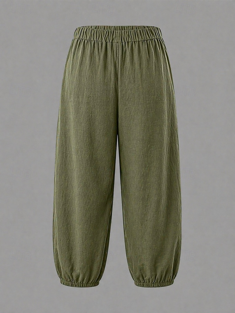 γυναικείο παντελόνι κάπρι από 100% βαμβάκι καλοκαιρινό παντελόνι casual άνεση καθαρό χρώμα τσέπη ελαστική μέση παντελόνι διακοπές σπίτι καθημερινό μαύρο άσπρο πράσινο στρατού σκούρο μπλε μπλε καλοκαίρι άνοιξη φθινόπωρο 2026 - $22.99 –P14