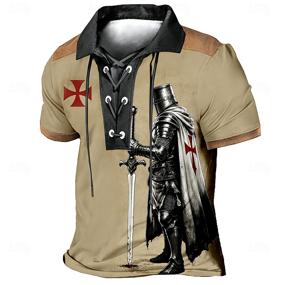 Hombre Caballeros templarios Camisetas polo Manga Corta Camisas de polo Diseño Vintage Casual Ropa de calle Ropa Cotidiana Impresión 3D Malla Transpirable Primavera verano Azul Piscina Negro Marrón 2026 - $22.99 –P1