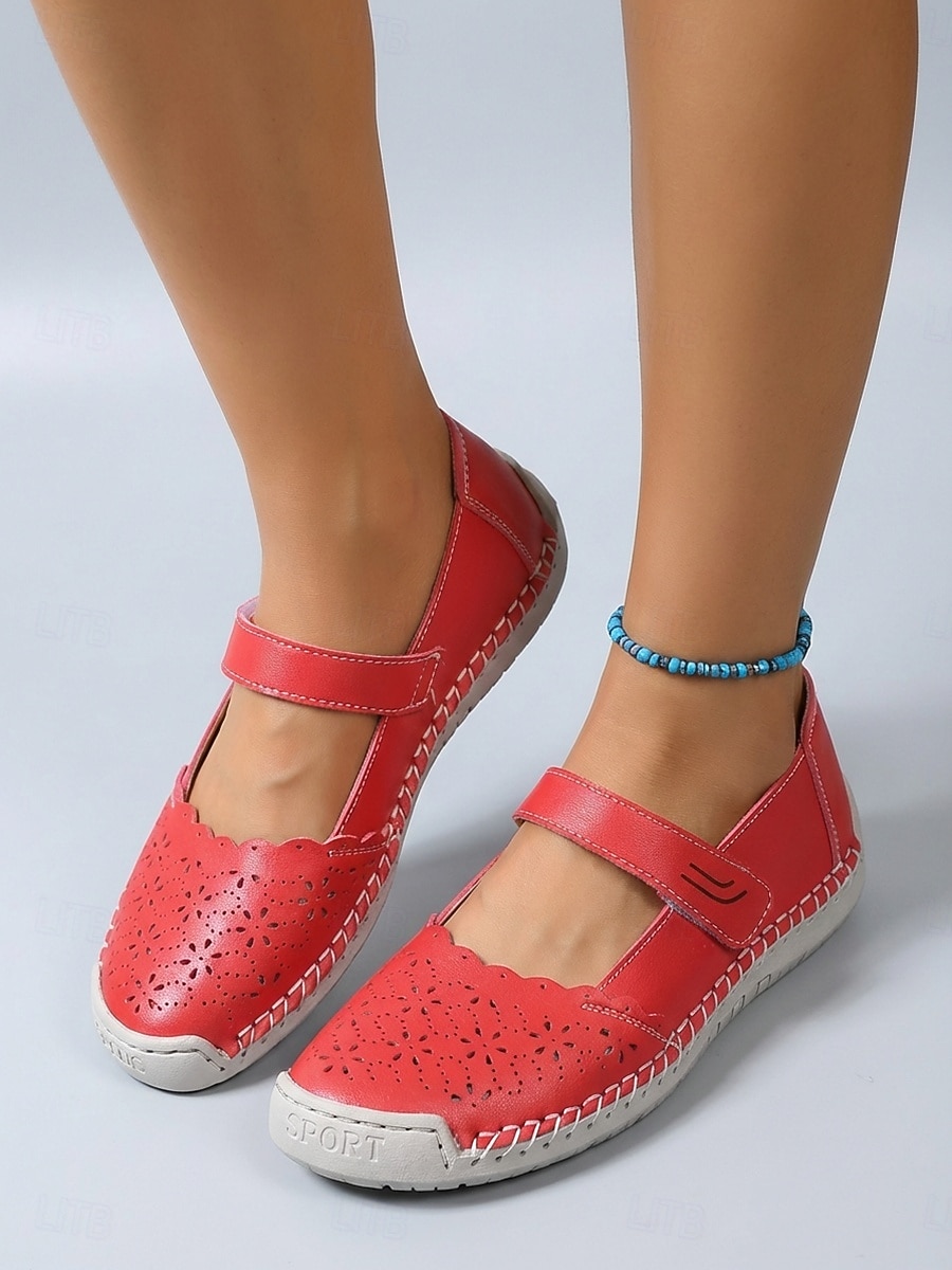 Ballerine Mary Jane rosse da donna – scarpe comode e traspiranti con intagli e cinturino regolabile, scarpe leggere da passeggio ideali per i viaggi &abbigliamento quotidiano del 2026 a $46.99 –P2